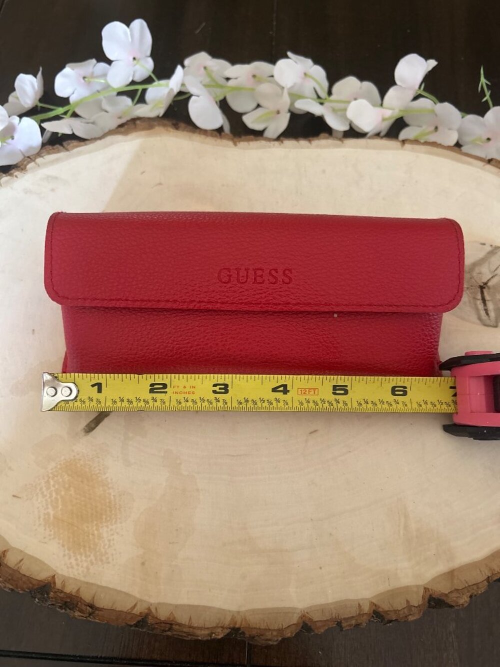 Guess Red Faux Leather Eyeglass Case Snap Magnetic Closure Soft Lined - Picture 8 of 10